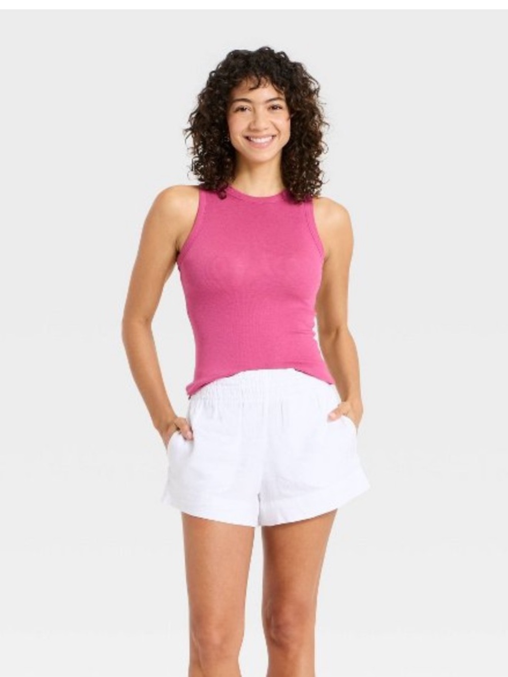 XS Women's Slim Fit Ribbed Pink Tank Top - A New Day™